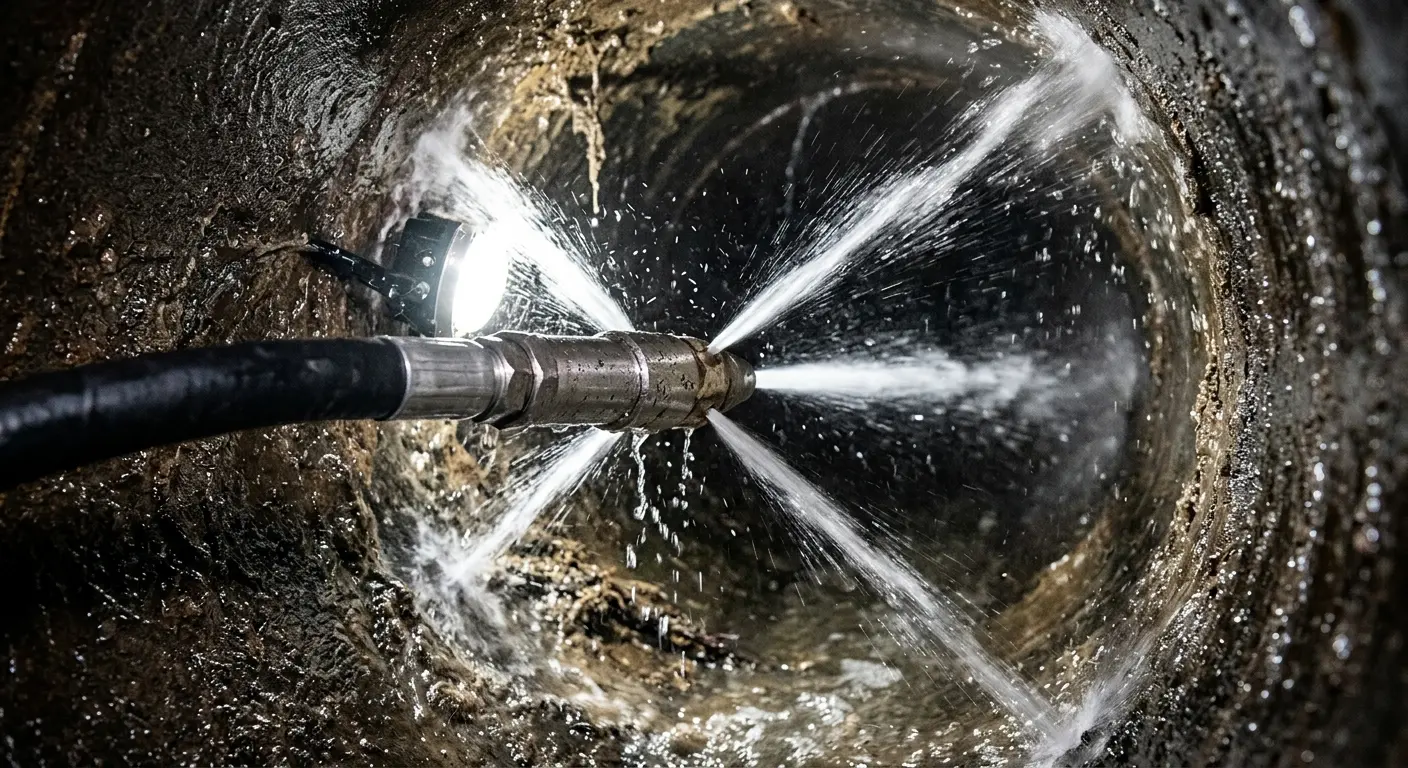 High-pressure hydro jetting nozzle cleaning sewer pipe for Storm Drain Cleaning in Corinth